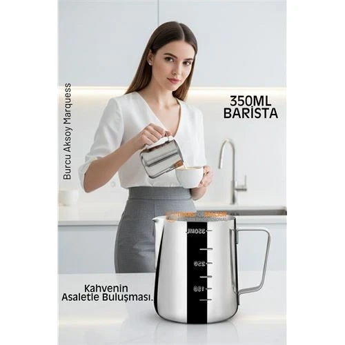 İnox 350ml Barista Süt Sürahisi - Süt Köpürtme Potu -  Paslanmaz Çelik ürün görseli 1