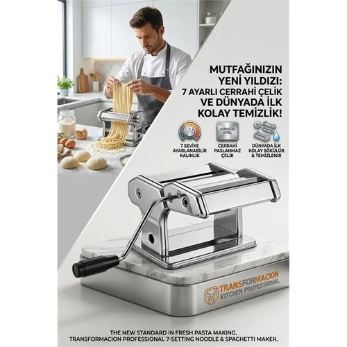 Profesyonel Sökülebilir Kolay Temizlenen Erişte ve Makarna Makinesi - 7 Ayarlı Hamur Açma Spagetti Makinası  723138 ürün görseli 1