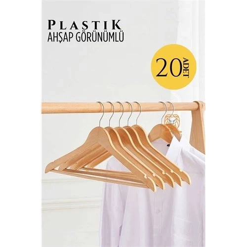 Ahşap Görünüm Plastik Askı 20 ADET KREM 720521 ürün görseli 1