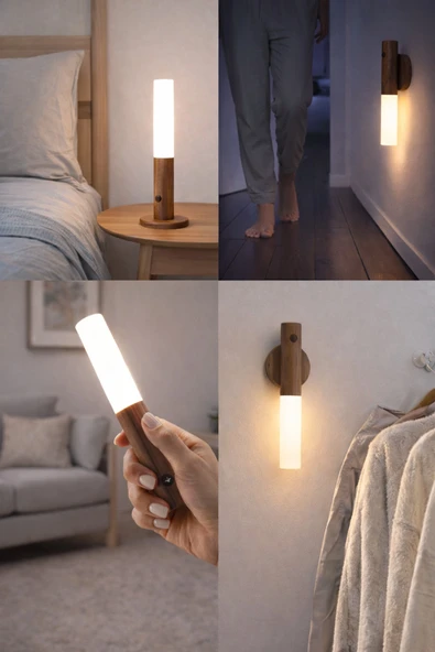 Sensörlü Dekoratif Meşale Duvar Aplik LED Gece Lambası Mıknatıslı Model - Resim 3