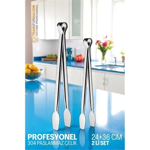 2 Boy Mutfak Maşası - Mangal Barbekü Maşası - Izgara Maşası Tava Maşası Çelik  18 ve 36 Cm 721809 ürün görseli 1