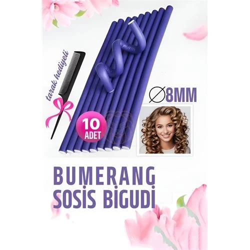 Bumerang Sosis Bigudi Tarak Seti 8 mm Kalınlık 10 Adet 721387 ürün görseli 1