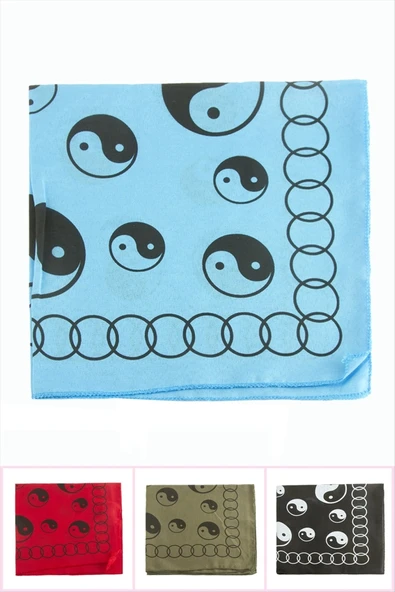 Yin Yang Desenli Keten Bandana 50*50 ürün görseli 1