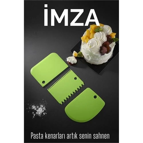 3’lü Dekoratif Şekillendirme Aparatı Hamur Pasta Kesici Kazıma  (Düz, Dişli, Kavisli) 717830 ürün görseli 1