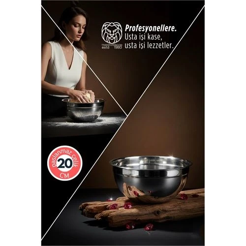 Inox Ölçekli Derin Kase  - 20 Cm 1.2 Litre Karıştırma Kabı Profesyonel 304 Paslanmaz Çelik 721840 ürün görseli 1