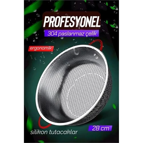 28 CM Kevgir Yuvarlak Süzgeç Profesyonel 304 Paslanmaz Çelik 721934 ürün görseli 1
