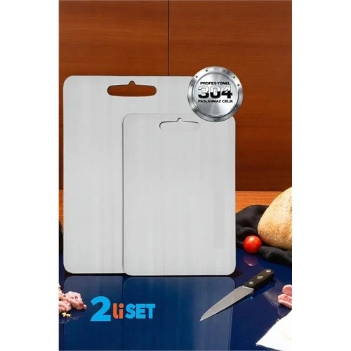 Kesim Tahtası - Profesyonel 304 Paslanmaz Çelik Doğrama Tahtası 2 Lİ SET 721821 ürün görseli 1
