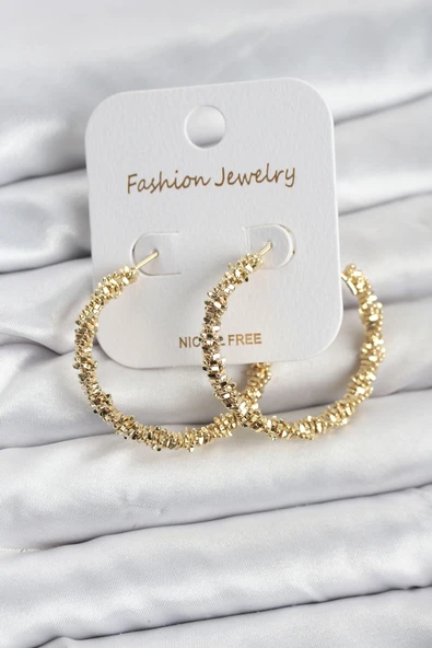 Pirinç Gold Renk Tırtıklı Halka Model Kadın Küpe ürün görseli 1