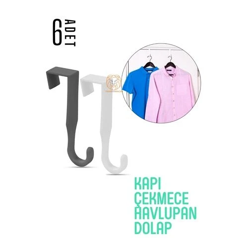 Pratik Askı Dolap Çekmece Havlupan Kapı Askısı 6 ADET 720572 ürün görseli 1