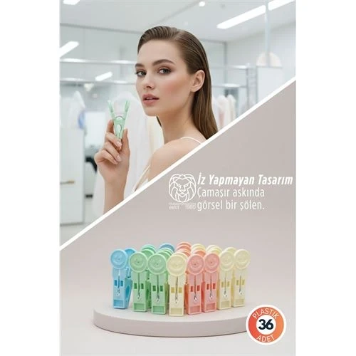 Yuliya Serisi İz Bırakmaz Emoji  Premium Renkli Çamaşır Mandalı 36'lı 722863 ürün görseli 1