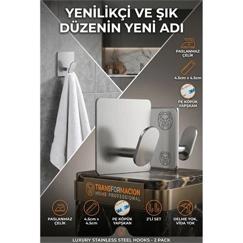 2'li Banyo ve Mutfak Askı Seti - SUS304 Lazer Kesim Çelik  Ultra Güçlü Yapışkanlı Askı 723140 ürün görseli 1