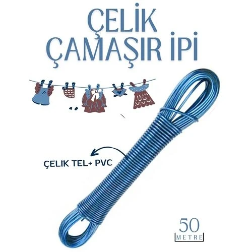 50 mt Çelik Çamaşır İpi Pvc Kaplı Dayanıklı Çamaşır İpi  Balkon Çamaşır İpi 718621 ürün görseli 1