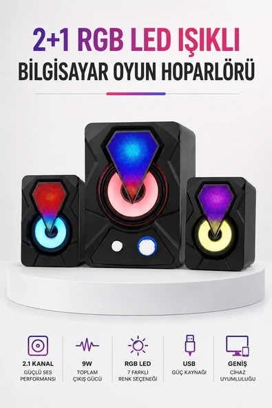 RGB LED Aydınlatmalı Bilgisayar Oyun Hoparlör Sistemi ürün görseli 1
