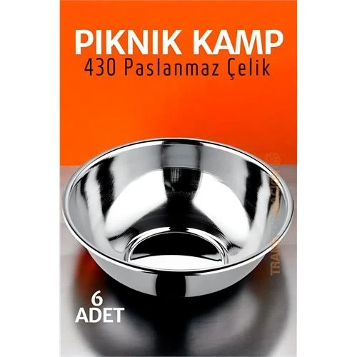 Paslanmaz Çelik Yemek Tası Çorba Kasesi Kamp Piknik Tabağı 6 ADET 721503 ürün görseli 1