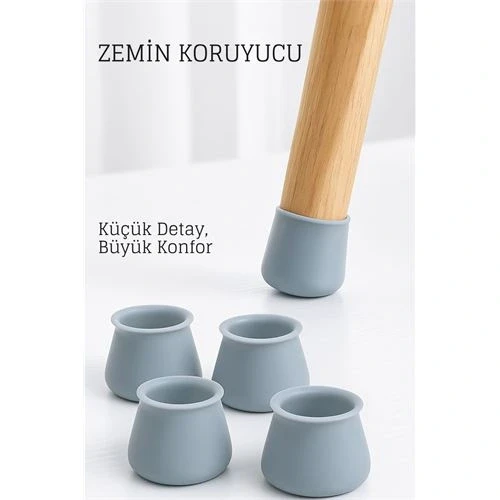 Silikonlu Sandalye Ayak Koruyucu – Sessiz ve Çiziksiz Kullanım, 4’lü Set GRİ ürün görseli 1