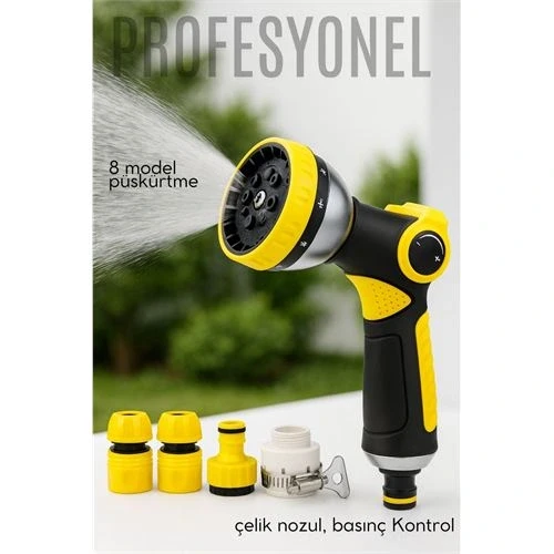 Profesyonel 8 Modelli Metal Basınçlı Sulama Tabancası Seti | Ayarlanabilir Jet | Hortum Konnektörlü 722523 ürün görseli 1