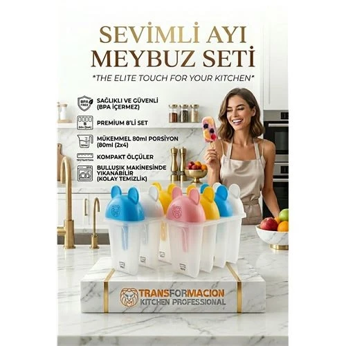 Sevimli Ayıcık Figürlü 8'li Dondurma Meybuz Kalıbı Seti - Sağlıklı Ev Yapımı Lezzetler 723093 ürün görseli 1