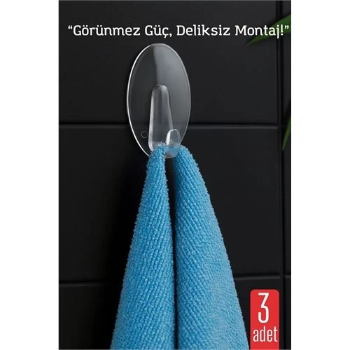 3 lü Şeffaf Kendinden Yapışkanlı Duvar Askısı – 5.5 x 3.2 cm | İz Bırakmaz, Güçlü Tutuş 722185 ürün görseli 1