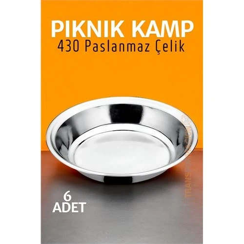 Paslanmaz Çelik Tabak Seti Kamp Piknik Tabağı 6 ADET 721502 ürün görseli 1