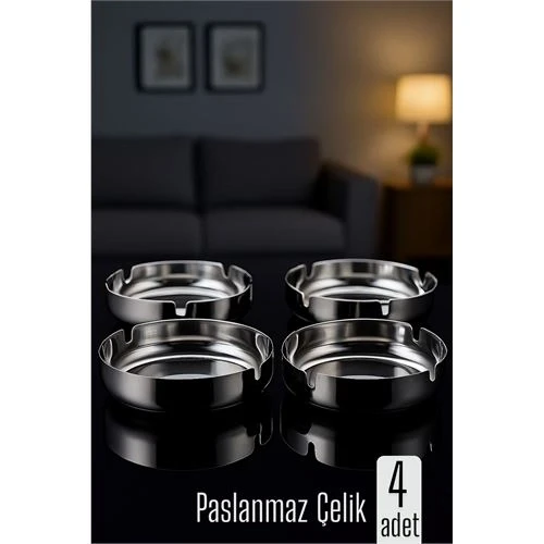 Paslanmaz Yuvarlak Küllük - Metal Kül Tablası - Masaüstü Küllük 4 LÜ 722217 ürün görseli 1
