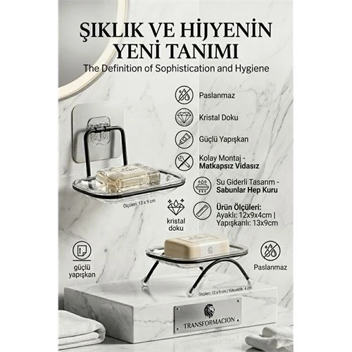 Yapışkanlı ve Ayaklı Sabunluk Seti – Su Giderli, Katı Sabun Kutusu 723055 ürün görseli 1