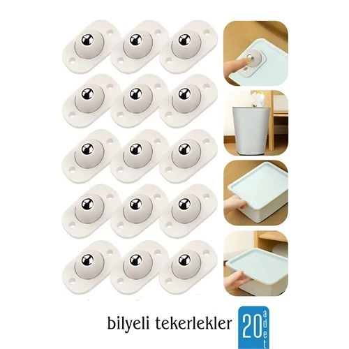 20 li Bilyeli Tekerlek Eşya Kaydırma Aparatı Yapışkanlı Set 360D 722125 ürün görseli 1