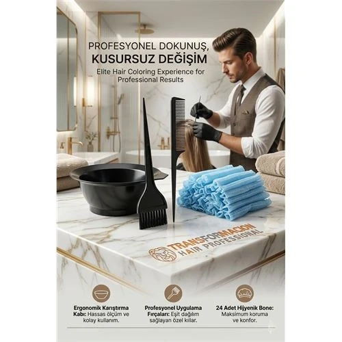 Hair Professional Saç Boyama Seti: 24'lü Bone, Karıştırma Kabı ve Tarak Fırça Takımı Saç Boyama Seti 24 Saç Bonesi 713202 ürün görseli 1