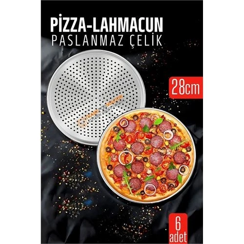 6 lı  Paslanmaz Çelik Pizza-Lahmacun Tepsisi – Delikli Tasarım ile Mükemmel Pişirme  28 cm 722230 ürün görseli 1