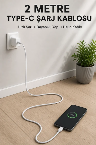 USB-A to Type-C 2 Metre Hızlı Şarj Kablosu ürün görseli 1