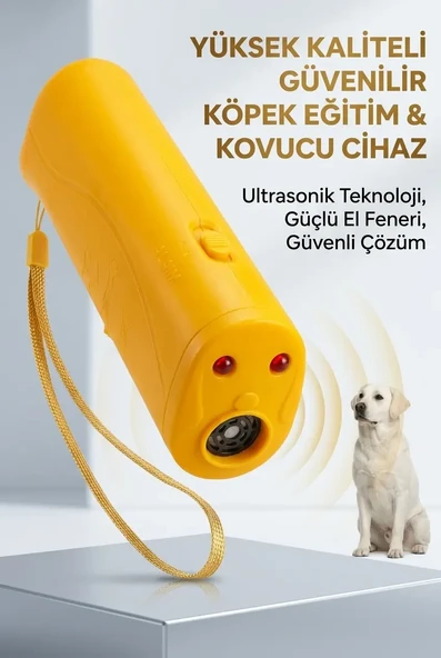 Taşınabilir Ultrasonik Köpek Kovucu Eğitim ve Uzaklaştırma Cihazı Fenerli Sarı Ürün ürün görseli 1