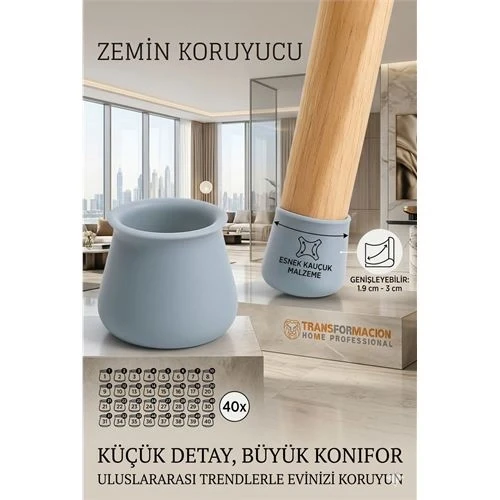 Silikonlu Sandalye Ayak Koruyucu – Sessiz ve Çiziksiz Kullanım, 40’lı Set GRİ 723002 ürün görseli 1