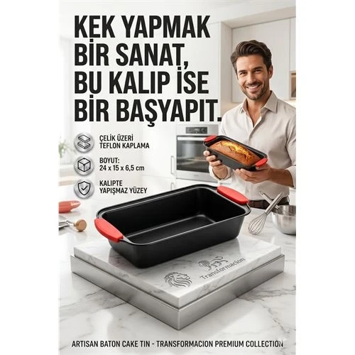 Yanmaz Yapışmaz Baton Kek Kalıbı Silikon Saplı Ekmek Kalıbı 24 cm Granit Efektli 723135 ürün görseli 1