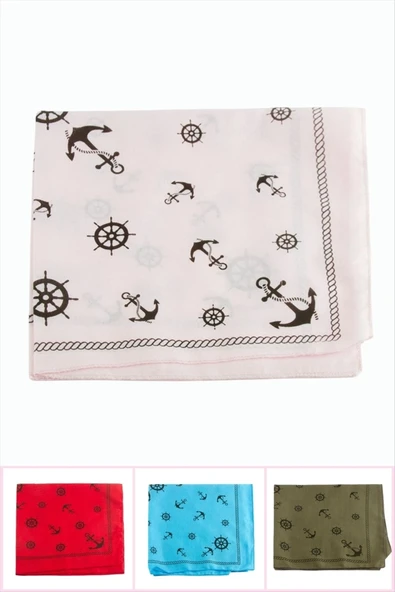 Dümen Çapa Desenli Keten Bandana 50*50 ürün görseli 1