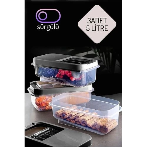 Erzak Bakliyat Saklama Kabı 3 lü Set 5 Lt Antrasit 717743 ürün görseli 1