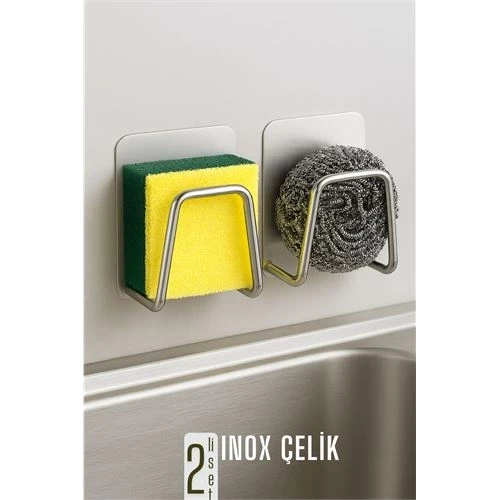 Inox Bulaşık Sübgerlik Stant- Mutfak Askısı Profesyonel 2 li SET 722043 ürün görseli 1