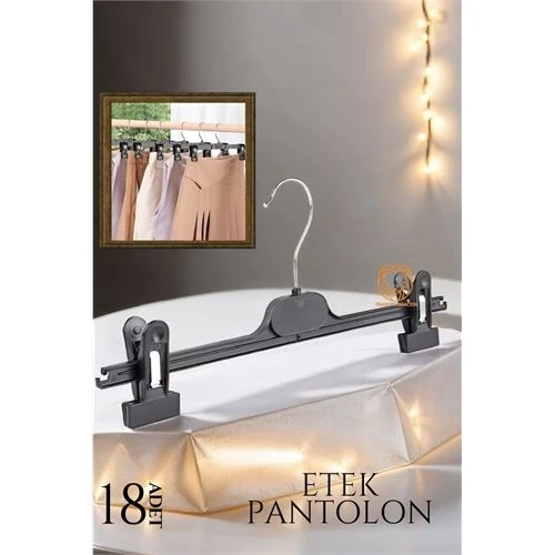 Premium Siyah Pantolon ve Etek Askısı - 18’li Set | Ayarlanabilir Metal Kıskaçlı Lüks Seri  720507 ürün görseli 1