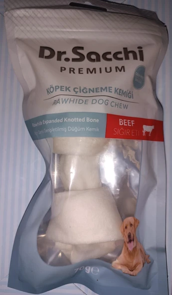 Dr.Sacchi Premium Sığır Etli Sığır Derisi Genişletilmiş Düğüm Kemik Tahılsız Köpek Ödülü 5-6" 70-80 Gr 1'li ürün görseli 1