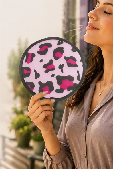 Leopar Desenli Kore Yelpaze 20 cm ürün görseli 1