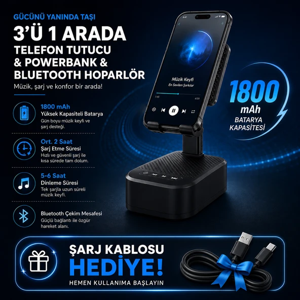 3 İN 1 BLUETOOTH HOPARLÖR POWERBANK VE TELEFON TUTUCU ÖZELLİKLİ TF KART VE USB BELLEK DESTEKLİ TELEFON TUTUCULU BLUETOOTH HOPARLÖR ürün görseli 1