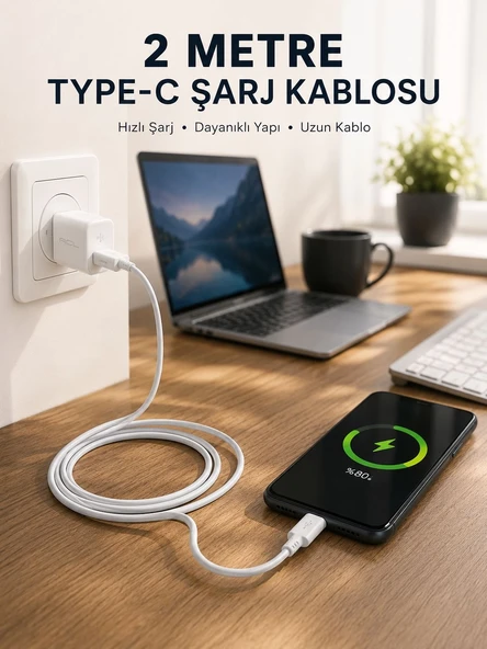 Hızlı Şarj Destekli 2 Metre Type-c Kablo ürün görseli 1