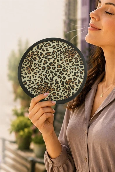 Leopar Desenli Kore Yelpaze 20 cm ürün görseli 1