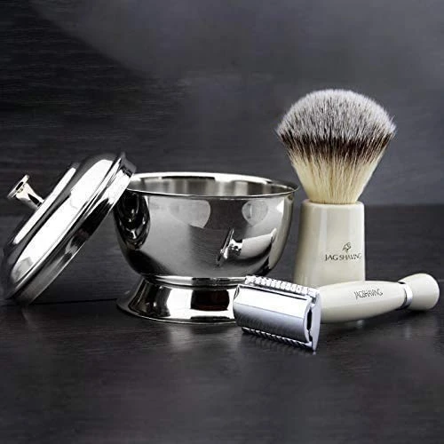 Safety Classic Islak Tıraş Seti, Fildişi - 3 Parçalı Set Gümüş Uçlu Sentetik Porsuk Saç Fırçası ve Klasik Çift Taraflı Tıraş Makinesi > Premium Kırılmaz Reçine Saplar ürün görseli 1