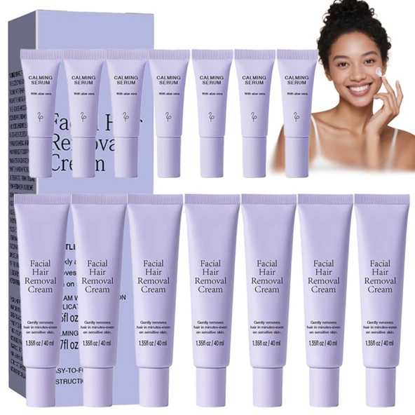 Yüz Tüy Dökücü Krem Seti 40ml Krem + 5ml Yatıştırıcı Serum, Hassas Ciltler için Nazik Formül, Üst Dudaklar, Çene, Favoriler, Tüm Cilt Tipleri için Hızlı ve Ağrısız Tüy Çıkarıcı (7PCS) ürün görseli 1