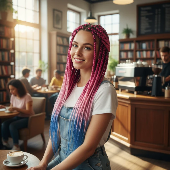 Afrika Örgüsü Ve Rasta İçin Sentetik Ombreli / Koyu Pembe / Açık Pembe / Mavi ürün görseli 1