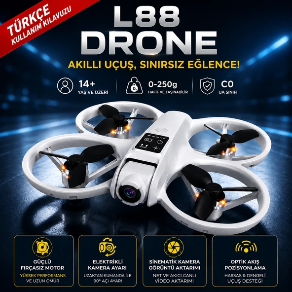 L88 HD KAMERA LEDLİ 360 DÖNEBİLEN OPTİK AKIŞ SABİTLEME VE BAŞSIZ MODLU DRONE ürün görseli 1