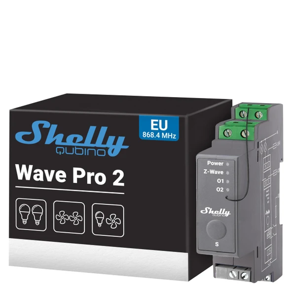 Shelly Dalga Pro 2 | Profesyonel 2 kanallı DIN rayı Z-Wave akıllı anahtar | potansiyelsiz kontaklarla​​ | Ev otomasyonu | Z-Wave ağ geçidi gerekli | Genişletilmiş kablosuz menzil ürün görseli 1