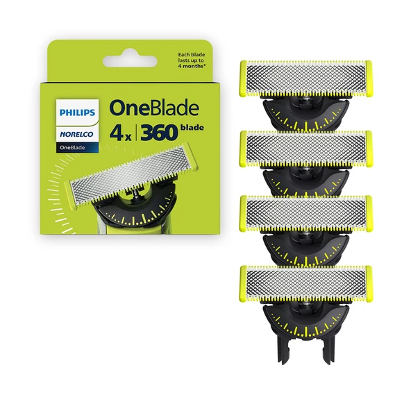 Philips Norelco OneBlade 360 ​​​​Bıçaklar, OneBlade Elektrikli Tıraş Makinesi ve Düzeltici için Orijinal Yedek Bıçaklar, 4'lü Paket, QP440/80 ürün görseli 1