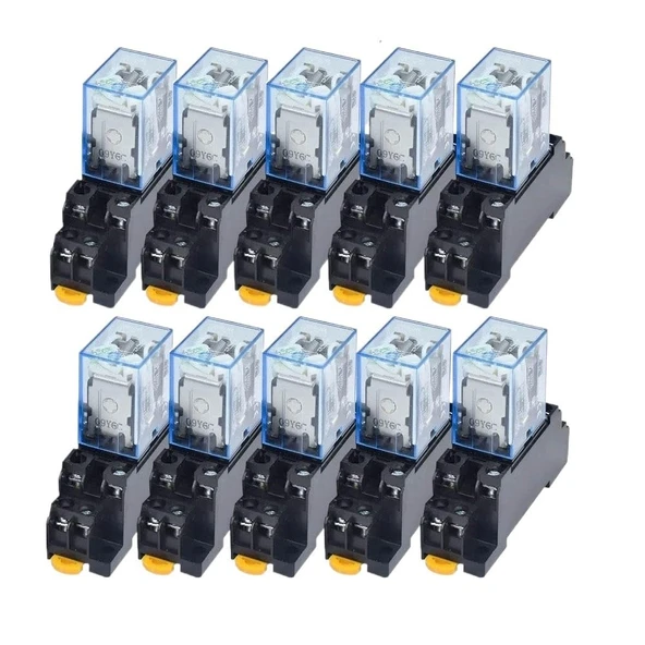 NURII 10 Takım LY2NJ HH62P HHC68A-2Z Elektronik Mikro Elektromanyetik Röle 10A 8 Pin Bobin DPDT Soket Tabanı ile DC12V 24V AC110 220V(DC 12V) ürün görseli 1