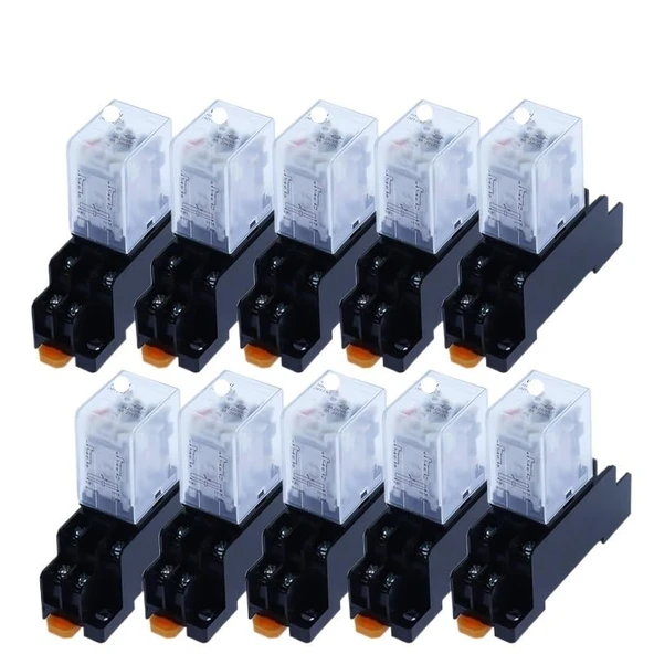 NURII 10set Bobin Soket Tabanlı Genel Amaçlı DPDT Mikro Mini Röle, MY2P HH52P MY2NJ, 12V 24V DC / 110V 220V AC, (DC,24V) ürün görseli 1