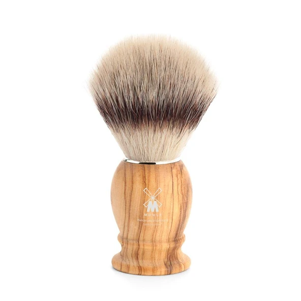 MÜHLE Classic tıraş fırçası - Silvertip Fiberli tıraş fırçası - orta - ince zeytin ağacından yapılmış sap - el yapımı - vegan ürün görseli 1